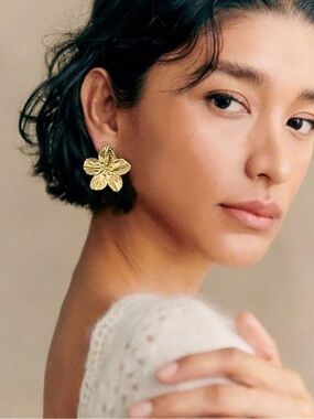 Gold Flower Petal Statement Earrings